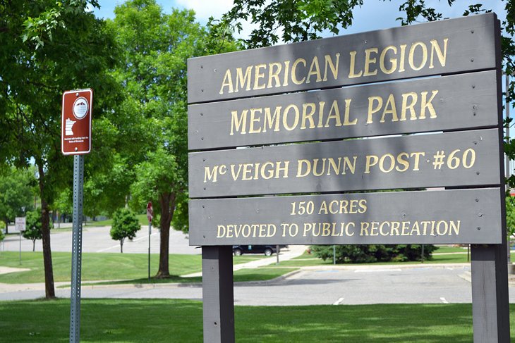 The trail sign in American Legion Memorial Park