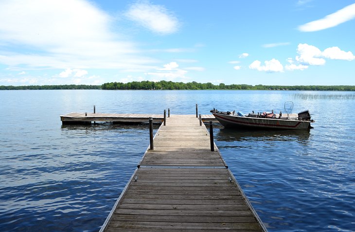 A floating dock on the shores of Mille Lacs Lake near Lakeview Campground
