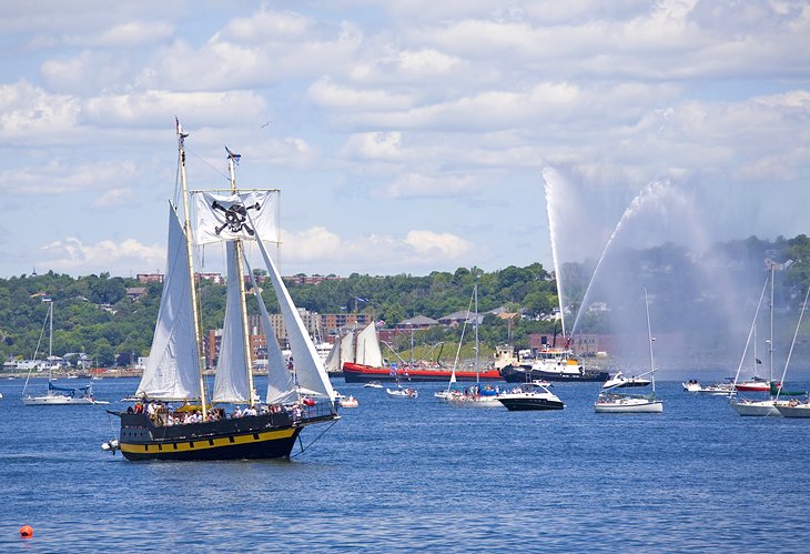 A tall ship sails out of Halifax Harbour