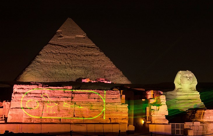 Light show at the Giza Pyramids