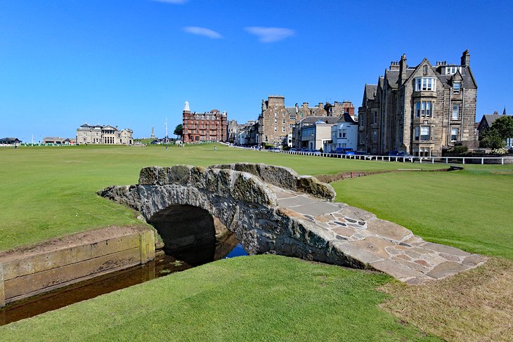 The famous Swilcan Bridge on the 18th hole at the Old Course of St. Andrews