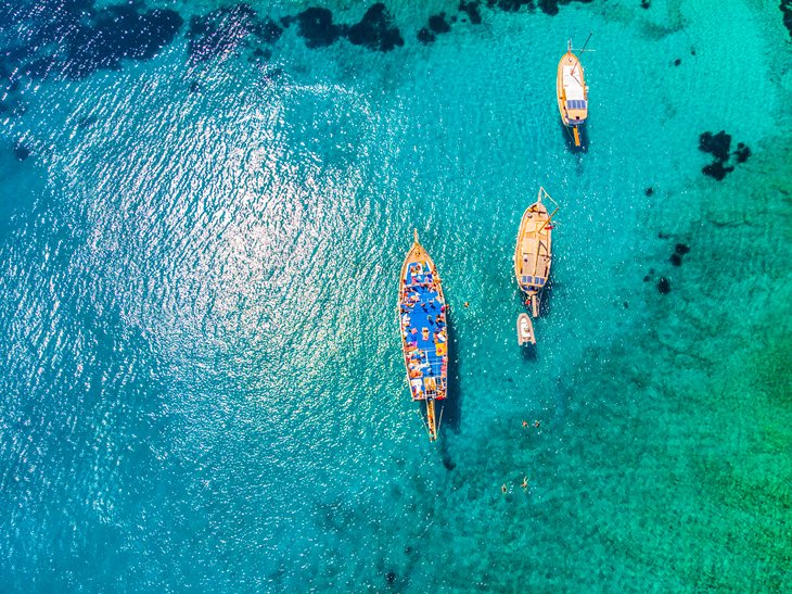Aerial view of boats in the Aegean Sea