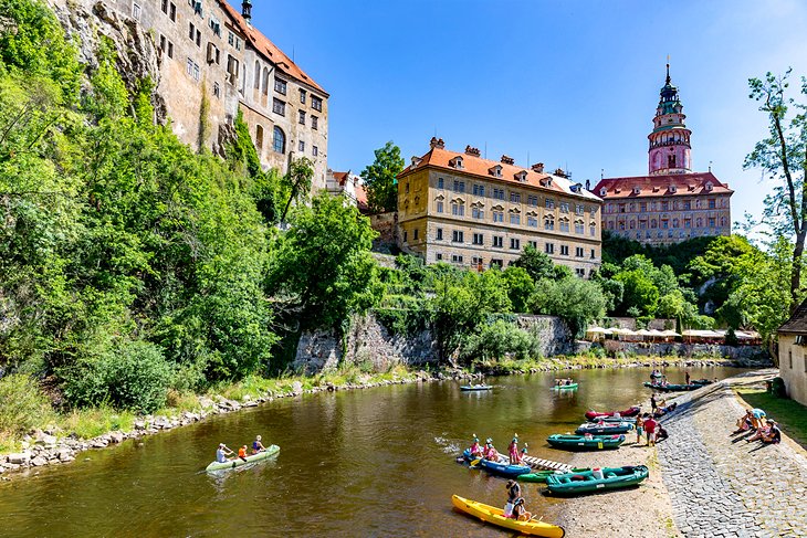 Kayaking on the Vltava River through the historic district