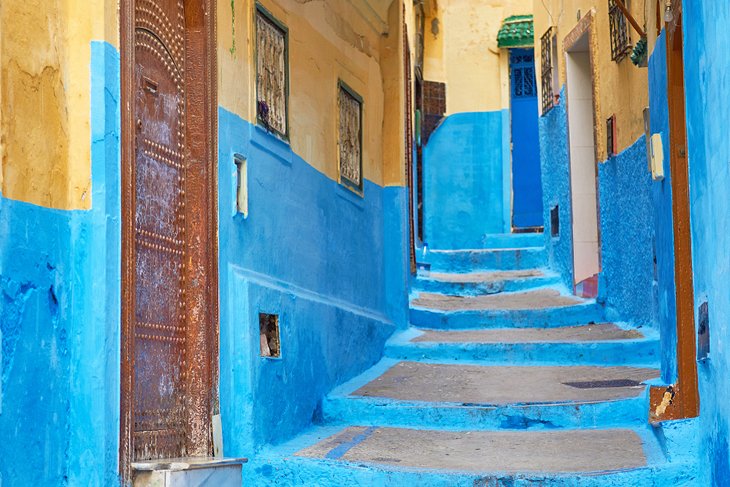 A colorful alleyway in the Tangier Medina