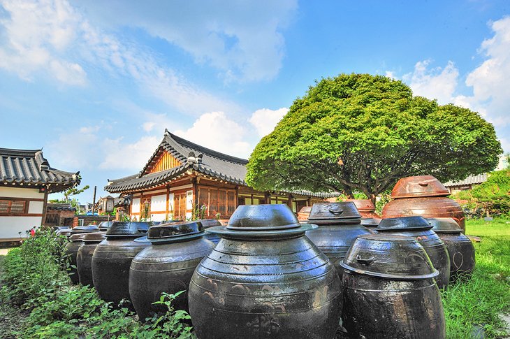 Traditional house with storage pots in Jeonju