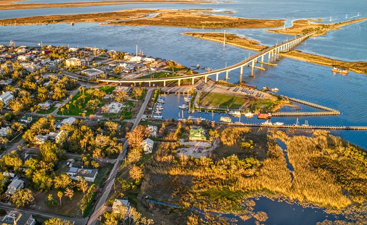 Aerial view of Apalachicola at sunset