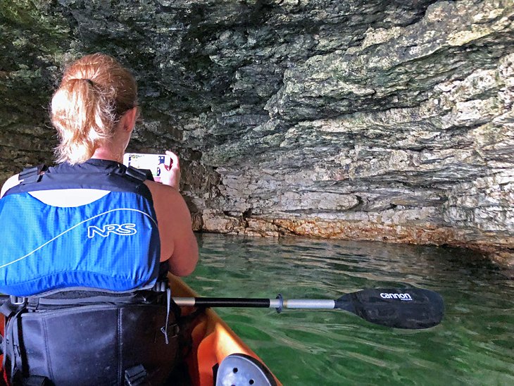 Kayaking in the caves of White Fish Bay