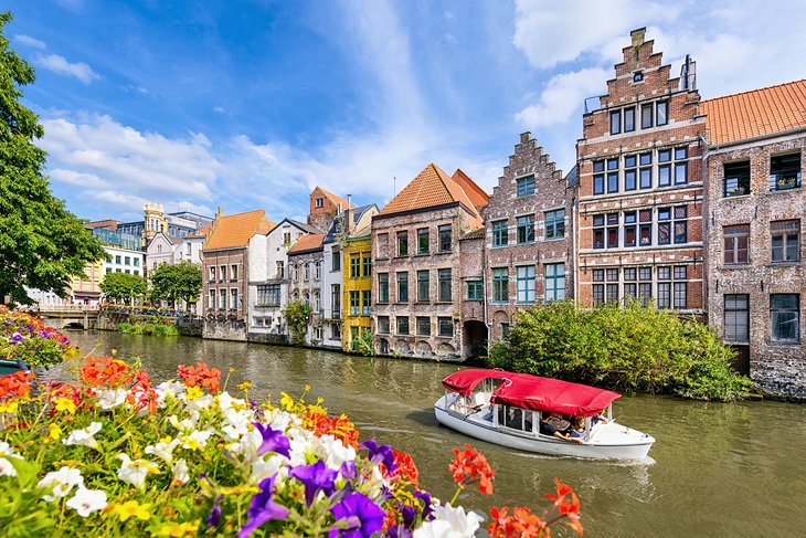 A flower-lined canal in Ghent