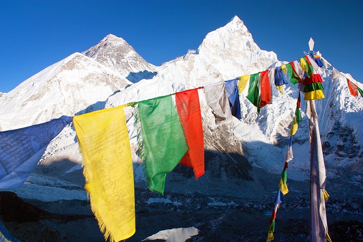 Prayer flags in front of Mt. Everest