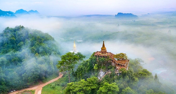 Aerial view of Na Nai Luang Temple in Surat Thani province