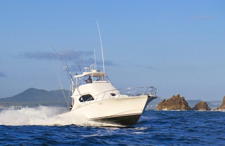 A big-game fishing boat heading out of Port Stephens