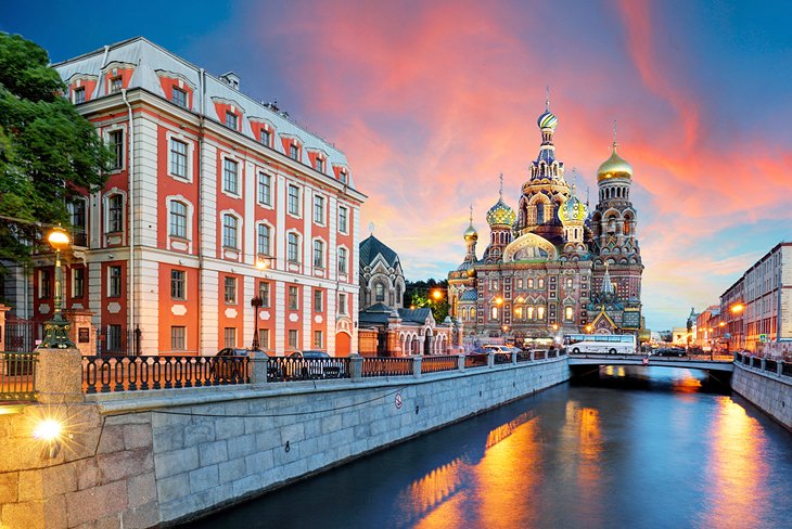 Canal with the Church of the Savior on Spilled Blood at sunset