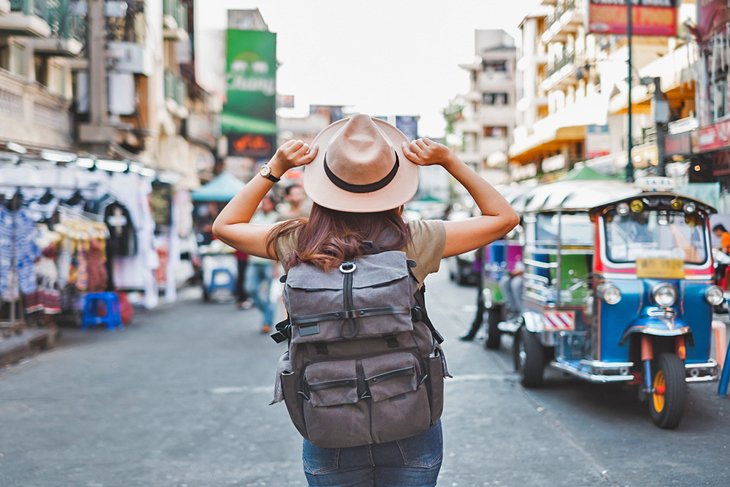 A backpacker on Khao San Road