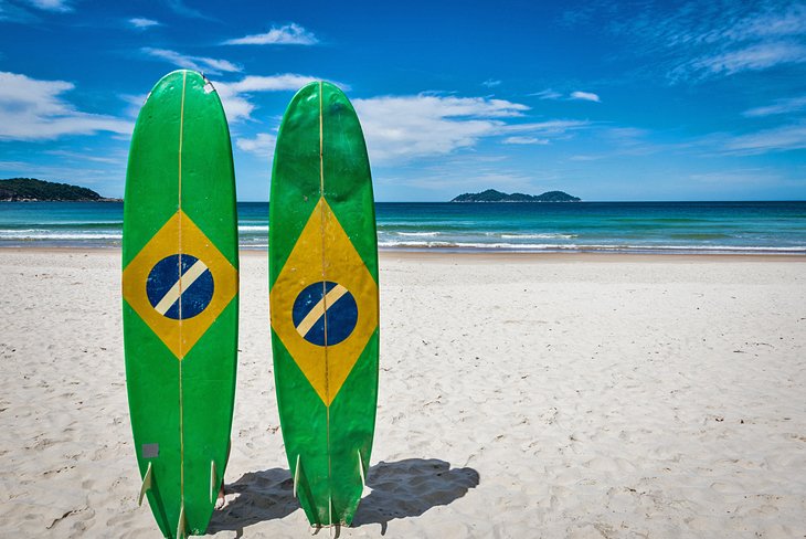 Surfboards on the beach of Ilha Grande
