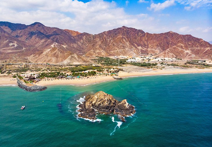 Aerial view of the Fujairah coastline and the Gulf of Oman