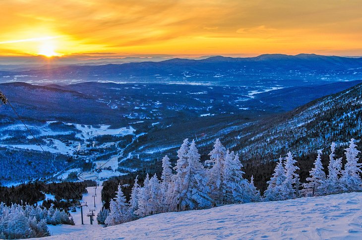 Sunrise from atop Mount Mansfield in the winter