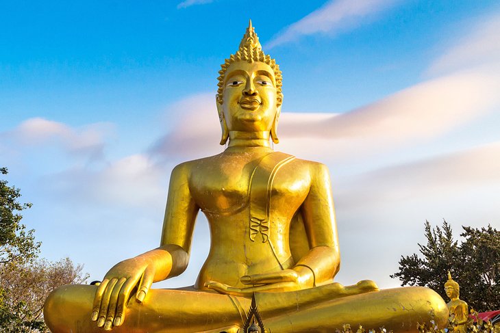 The golden Buddha at Wat Phra Yai Temple in Pattaya