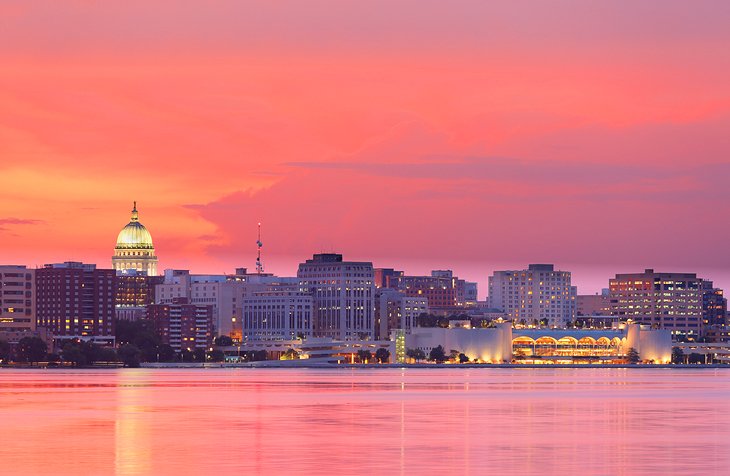 Madison skyline at sunset