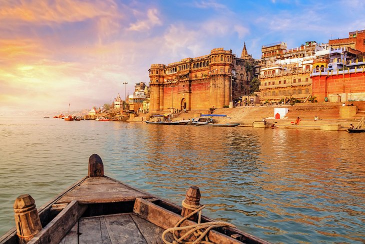 Sunset view of Varanasi from the Ganges River