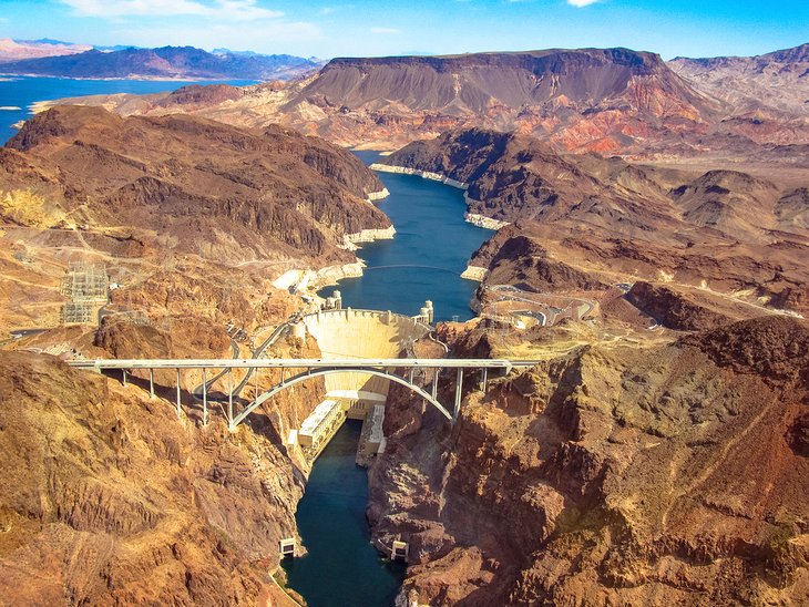 View of Hoover Dam from a helicopter