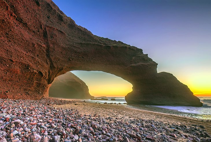 The arches at Legzira Beach at sunset