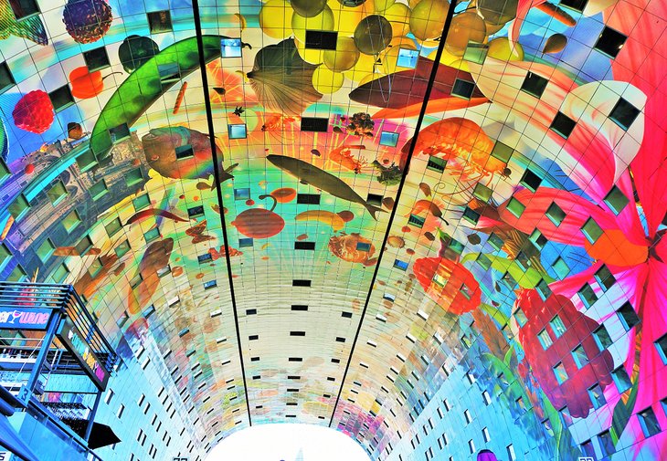 Colorful painted arch ceiling at the Rotterdam Market Hall
