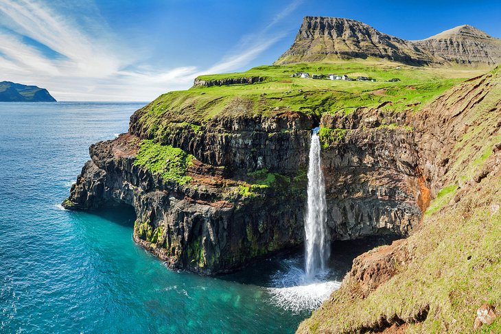 Gasadalur Village and waterfall in the Faroe Islands