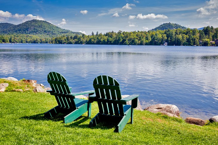 Adirondack chairs at Mirror Lake, Lake Placid