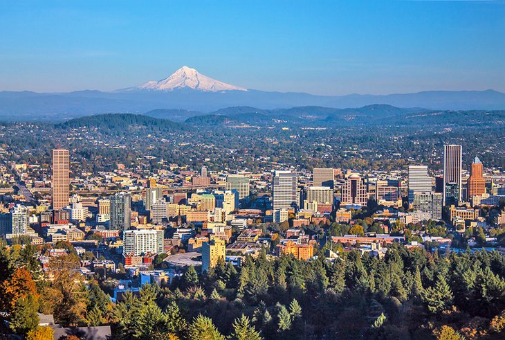 View of Portland with Mount Hood in the distance