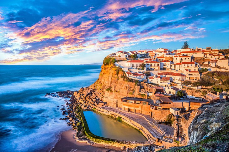 The perched village of Azenhas do Mar at sunset