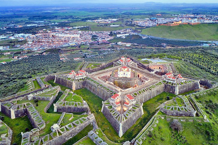 Aerial view of the star-shaped fortress in Elvas