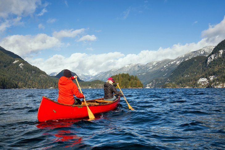 Paddling a canoe in Indian Arm fjord