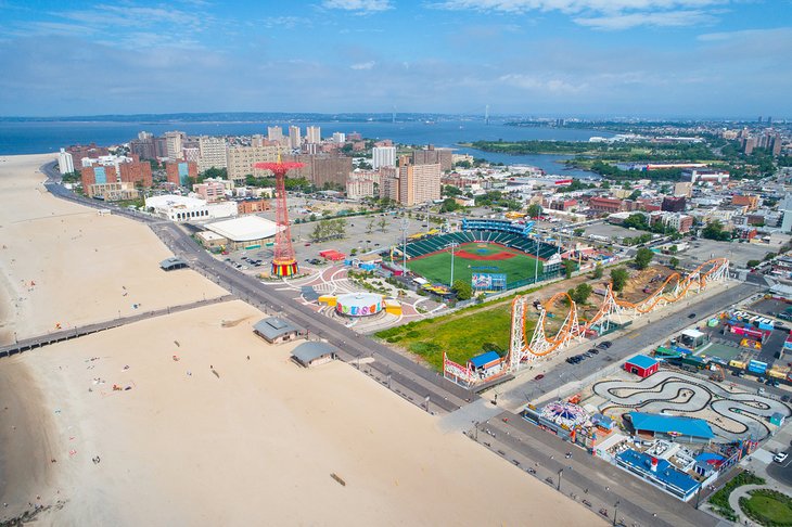 Aerial view of Coney Island and the beach