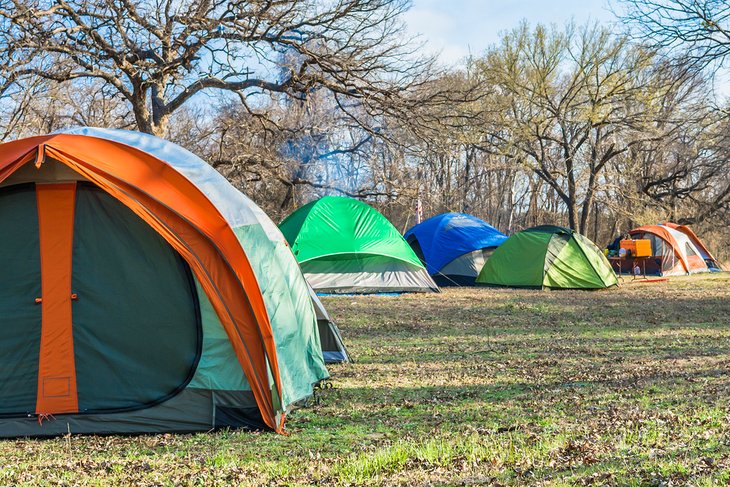 Tents pitched at Dinosaur Valley State Park