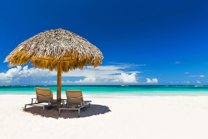 Beach chairs on a beautiful beach in Punta Cana