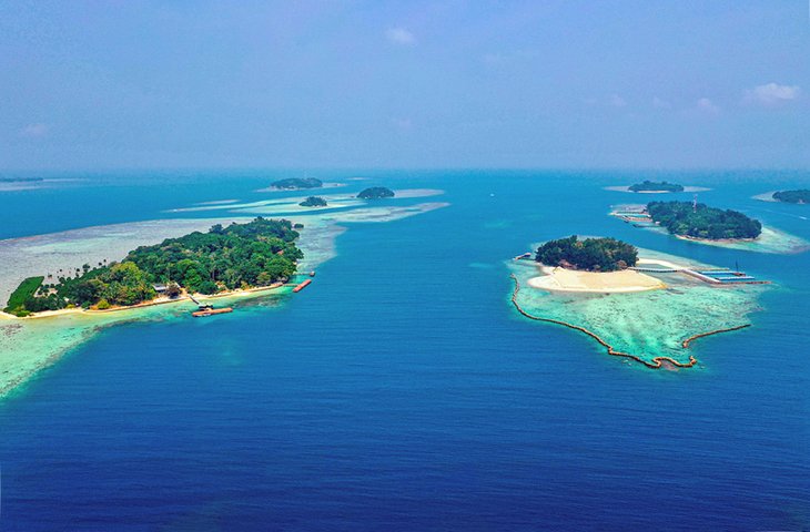 Aerial view of the Thousand Islands in the Java Sea