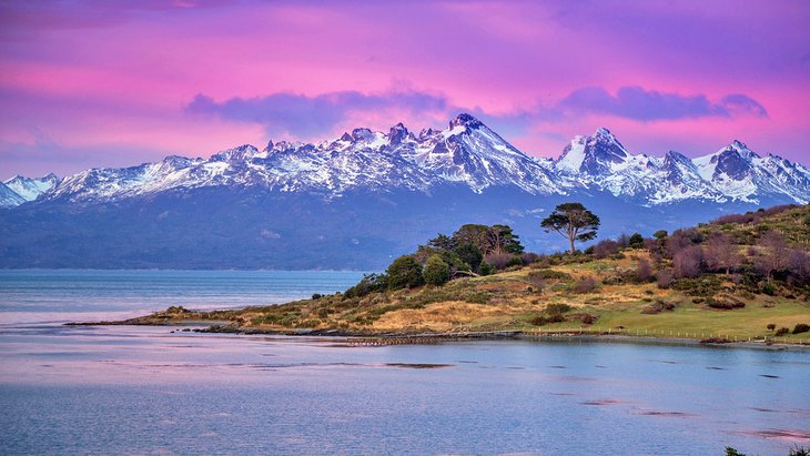 Beagle Channel and Tierra del Fuego National Park at sunset