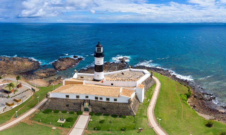 Aerial view of Farol da Barra lighthouse