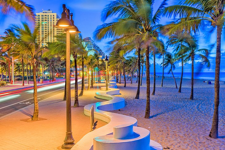 The beach strip in Fort Lauderdale at dusk