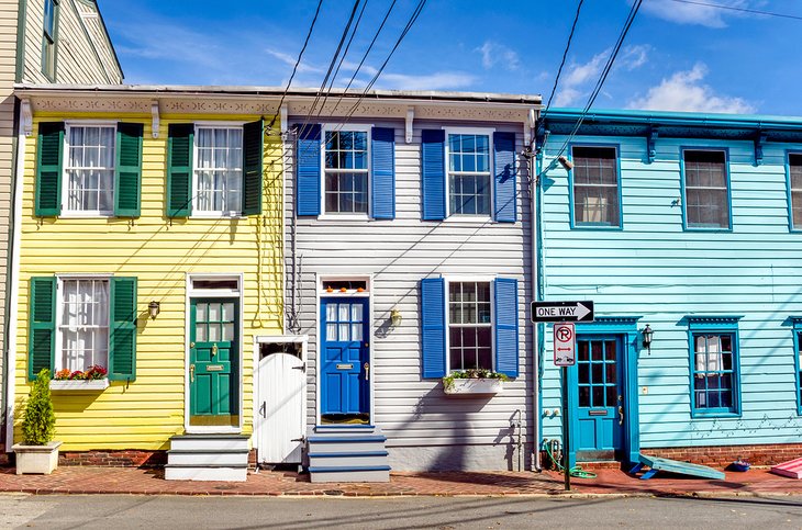 Colorful historic houses in Old Town Annapolis
