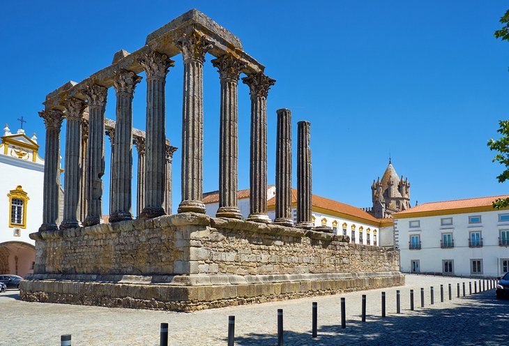 Roman Temple with the Evora Cathedral in the distance