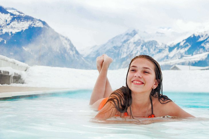 Relaxing in a thermal pool in the Austrian Alps