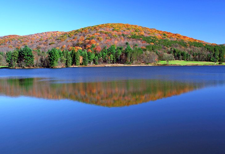 A mirror-like lake in Allegany State Park