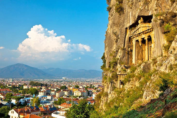 Fethiye's rock tombs overlooking town