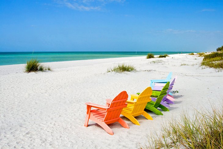 Colorful chairs on a Sanibel Island beach