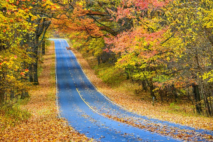 Road through the autumn foliage of Shenandoah National Park