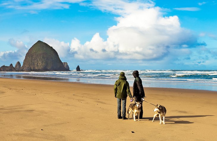 Haystack Rock at Cannon Beach on a clear winter day