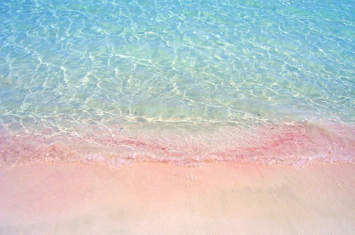 Pink sand and clear water on Playa de ses Illetes