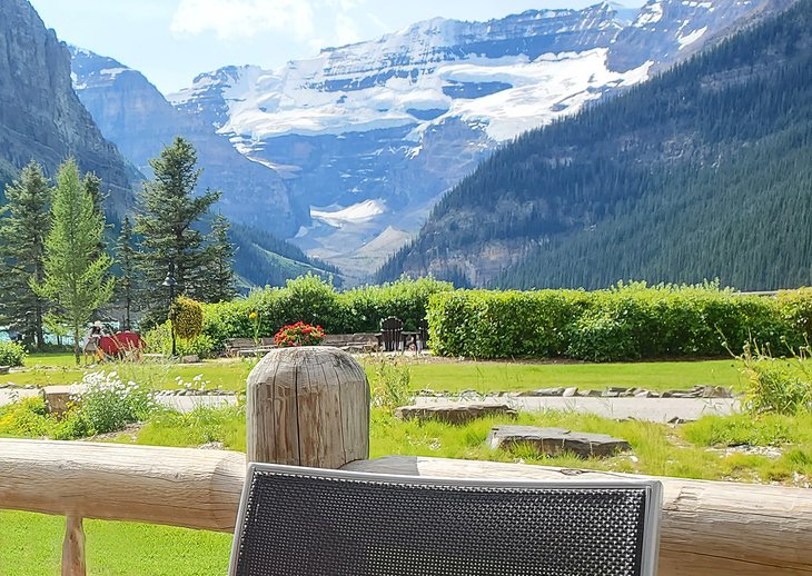 View from an outdoor dining area at Chateau Lake Louise