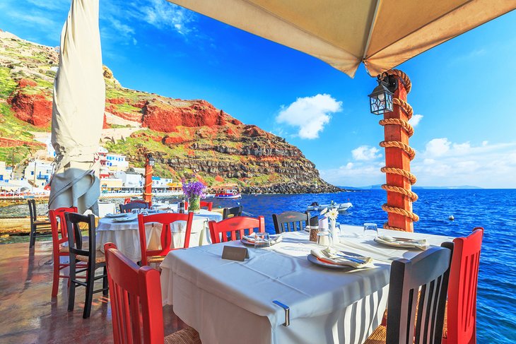 Waterside restaurant in Santorini